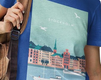 Stockholm T Shirt, Vintage Travel Poster Softstyle Unisex Tee