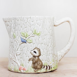 RARE Raccoon Garden Pitcher by OMC Japan/ Mid Century Kitschy Cute Jug / Very Unique Designed by Gibson Greeting Card Company