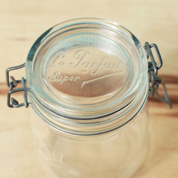 Le Parfait Super French Glass Canning Jar/ Made in France with Metal Bale Clamp Top/ Lovely Glass Canister