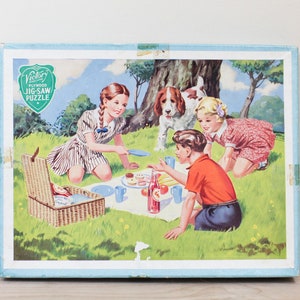 Victory Plywood Jig-Saw Puzzle Series No. P.2./ Cute and Complete Picnic Scene Circa 1940&#39;s Original Box/ C. J. Hayter & Co Made in England
