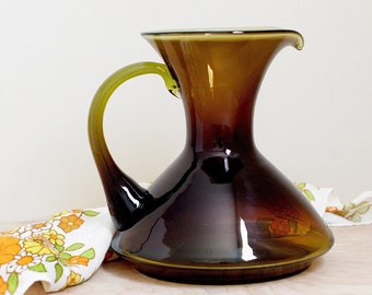 Wayne Husted Kingstown Pitcher in Burnt Honey for Bischoff Glass 1963/ Rare Color & Design #6538/ Mid Century Art Glass Pitcher