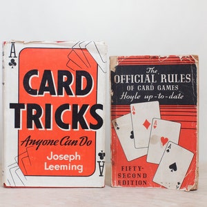 Two Vintage Card Books; Card Tricks Anyone Can Do, 1941 & The Official Rules of Card Games  Hoyle up-to-date, 1939/ Great Retro Designs