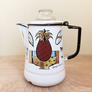 Georges Briard Pineapple Metal Coffee Enamelware Percolator Coffee Pot/ Mid Century Kitchenware/ Cute 1960s Collectable Coffee Pot