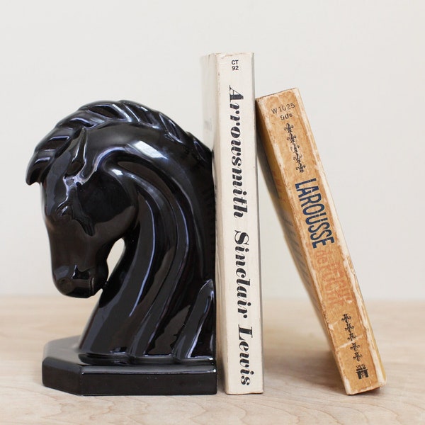 Black Ceramic Horse Head Bookend/ Fun Vintage Ceramic Horse Head Figure/ Cool Desk or Bookcase Farmhouse or Cottagecore Decor