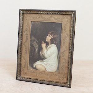 Italian Postcard of The Young Samuel, 18th Century Painting by Sir Joshua Reynolds in Beautiful Art Nouveau Metal Frame Made in Germany