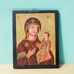 Madonna and Child Original Painting on Wood/ From "Hodigitria" a Byzantine Style Student Study Work / Interesting Original Art