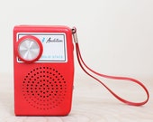 Red Audition Transistor Solid State AM Radio Cute 60s Portable Radio w Strap Works Also Makes a Great Prop