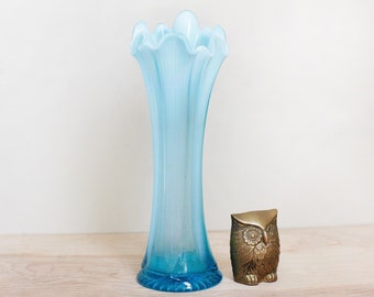 Antique Jefferson Glass Lined Heart Pattern Blue Opalescent Swung Vase/ Cataloged as OMN 227 Circa 1906/ Beautiful Cottagecore Decor