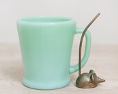 Fire King Flat Bottom Shaving Mug Slightly Larger w 40 39 s Block Print Mark Oven Fire-King Glass Green Milk Glass