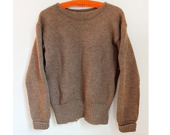 Polo by Ralph Lauren 100% Virgin Wool Sweater/ Cozy Brown Shabby Vintage Worn Unisex 80s Crew Neck/ Woman's XL or Men's Sm-Med