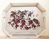 Hand Painted Cherry Tree Toleware Serving Tray Beautiful Large Metal Tea Tray by Social Supper Trays Lovely Cottage Style Decor