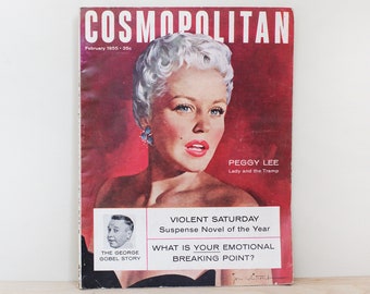 Cosmopolitan Magazine, Peggy Lee by Jon Whitcomb February 1955 / Includes George Gobel Profile + Great Fiction & Illustrations