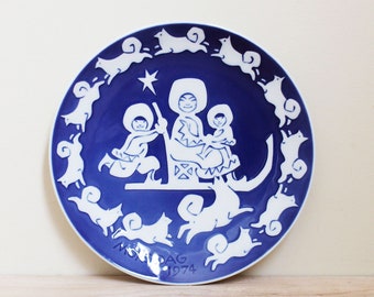 Royal Copenhagen Eskimo Plate Made in Denmark/ Blue & White Mors Dag 1974 or Mother's Day Collectable Plate/ Great 1974 Birthday Gift