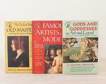 Set of 3 Unique Pocket Art Books/ Old Masters, Famous Artists & their Models and Gods and Goddesses in Art and Legend/ Nice Mid Century Trio