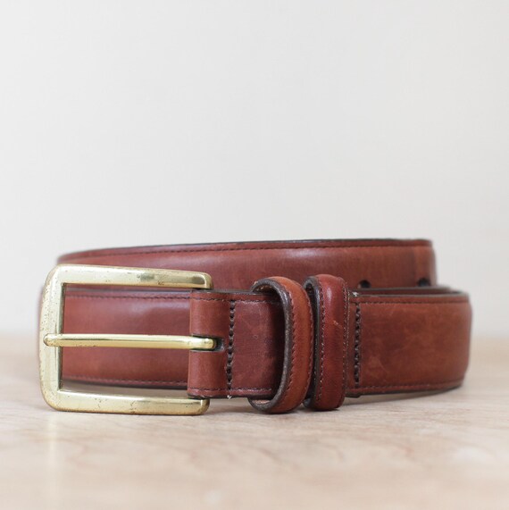Vintage Solid Brass Buckle Leather Belt Brown Size 36 s-l400.jpg main image 2