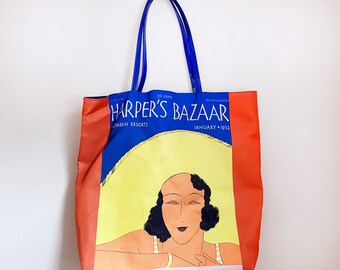 Estee Lauder Harper's Bazaar Tote Bag/ Cute 80s Promotional Bag w 1930s Magazine Cover Design/ Great Retro Beach or Shopping Bag