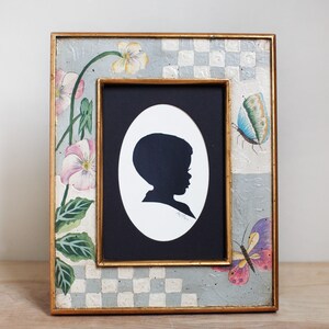 Pretty Botanical Picture Frame/ Charming Hand Decorated w Butterfly & Flowers Gold Edged Photo Frame/ Cottage Core Style Home Decore