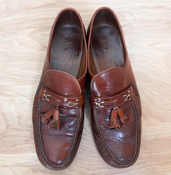 Vintage Florsheim Brown Leather Tassel Loafers W Brass Hardware