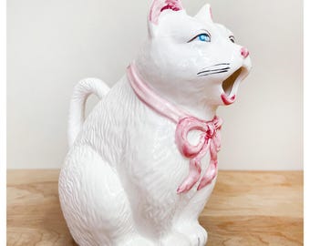 Kitty Cat Pitcher by MSR Imports/ Unique Hand Painted Cat Pitcher w Tail Handle