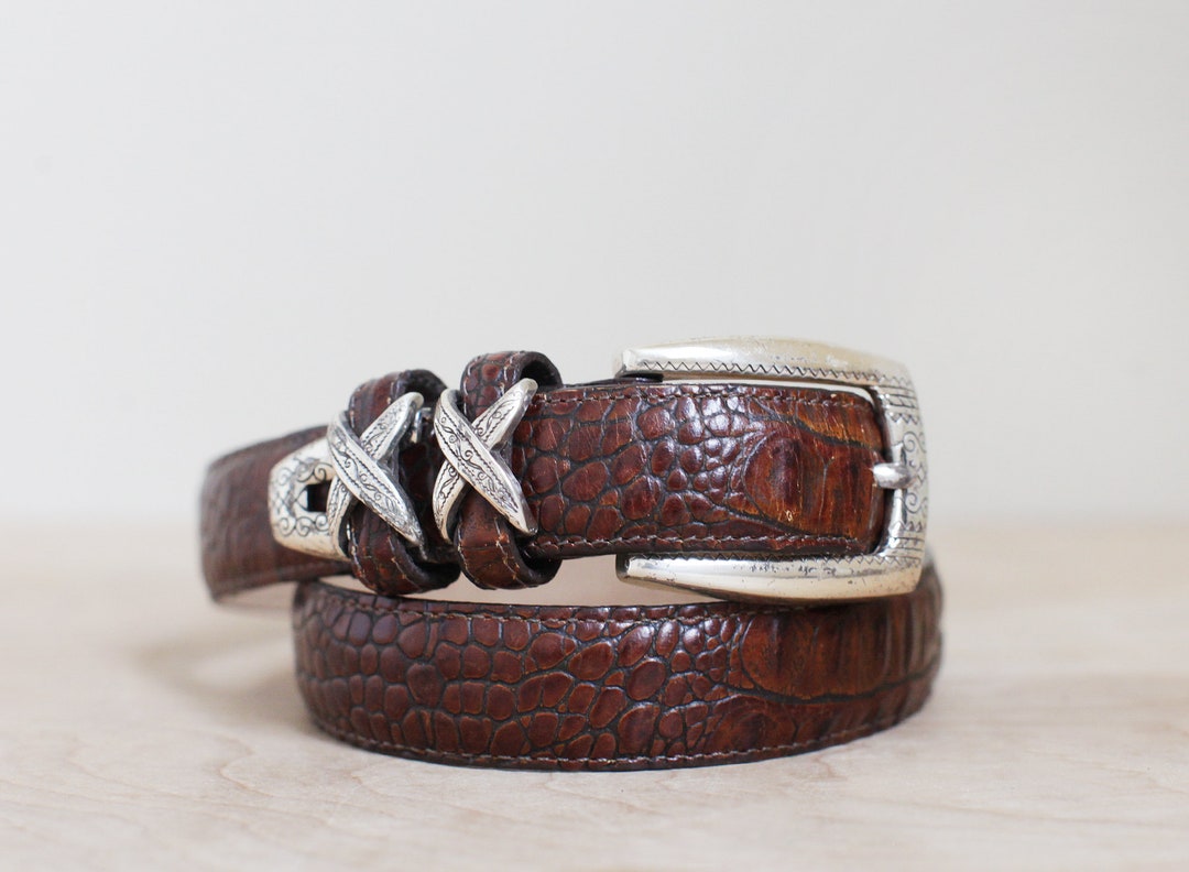 Brighton Brown Leather Belt Silver Engraved Buckle Braided Back Western Boho Brighton Braided Leather Belt Silver Tone Buckle Western  main image 4