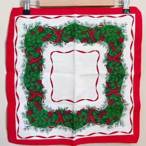Set of 6 Vintage Christmas Garland Napkins/ Mid Century Holiday Textile Design on 16&quot; Square Cloth Napkins/ Vintage Holiday Entertaining