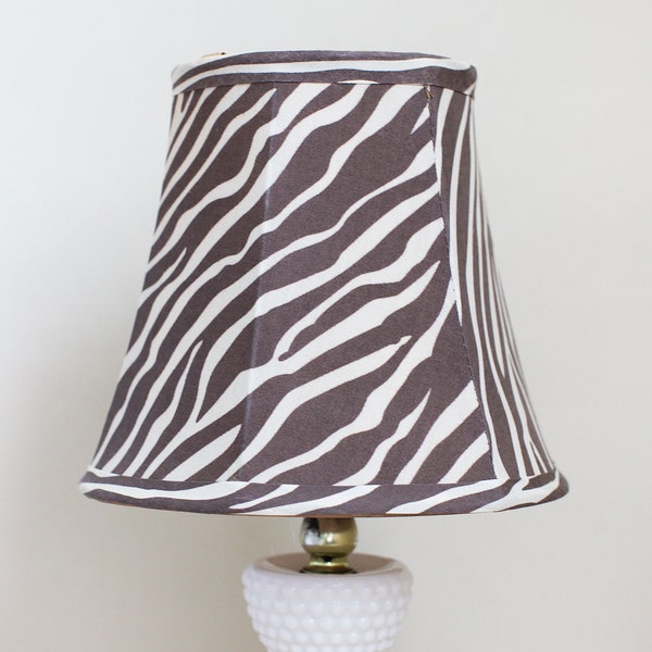 Zebra Striped Fabric Lamp Shade with Uno Fitter/ Groovy Vintage 7" Bell Shaped Lamp Shade w Unique Boho Textile Style