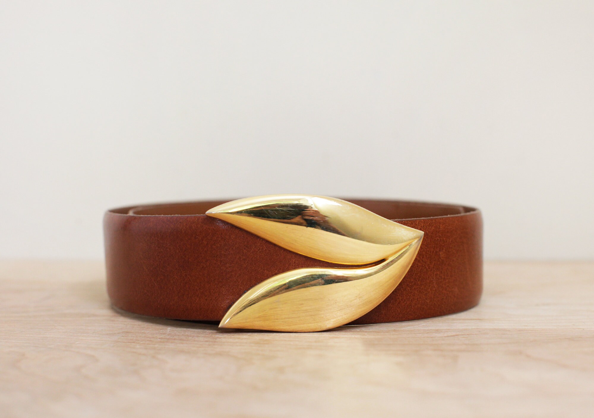 linda allard ellen tracy braided belt safari 90s L Linda Allard for Ellen Tracy Brass & Buffalo Calf Belt Size  main image 2