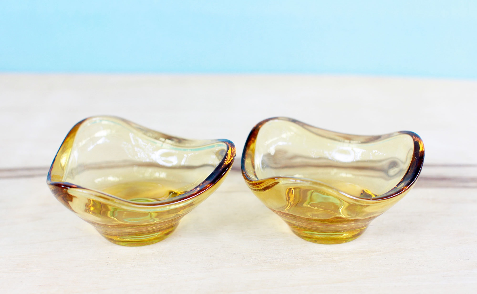 Yellow Gold Glass Mid Century Ashtrays Set of Two/ Groovy Etsy