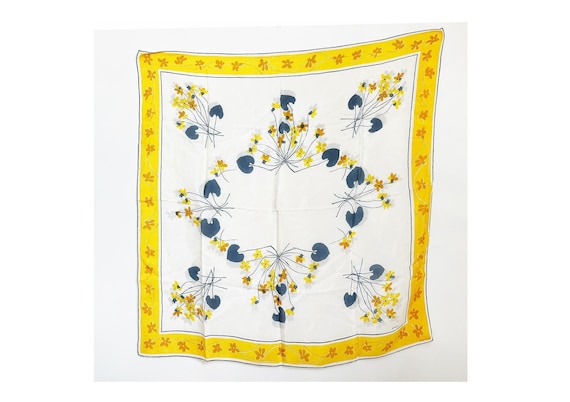 1950s Vera Neumann Floral Silk Scarf w Rolled Sil… - image 1
