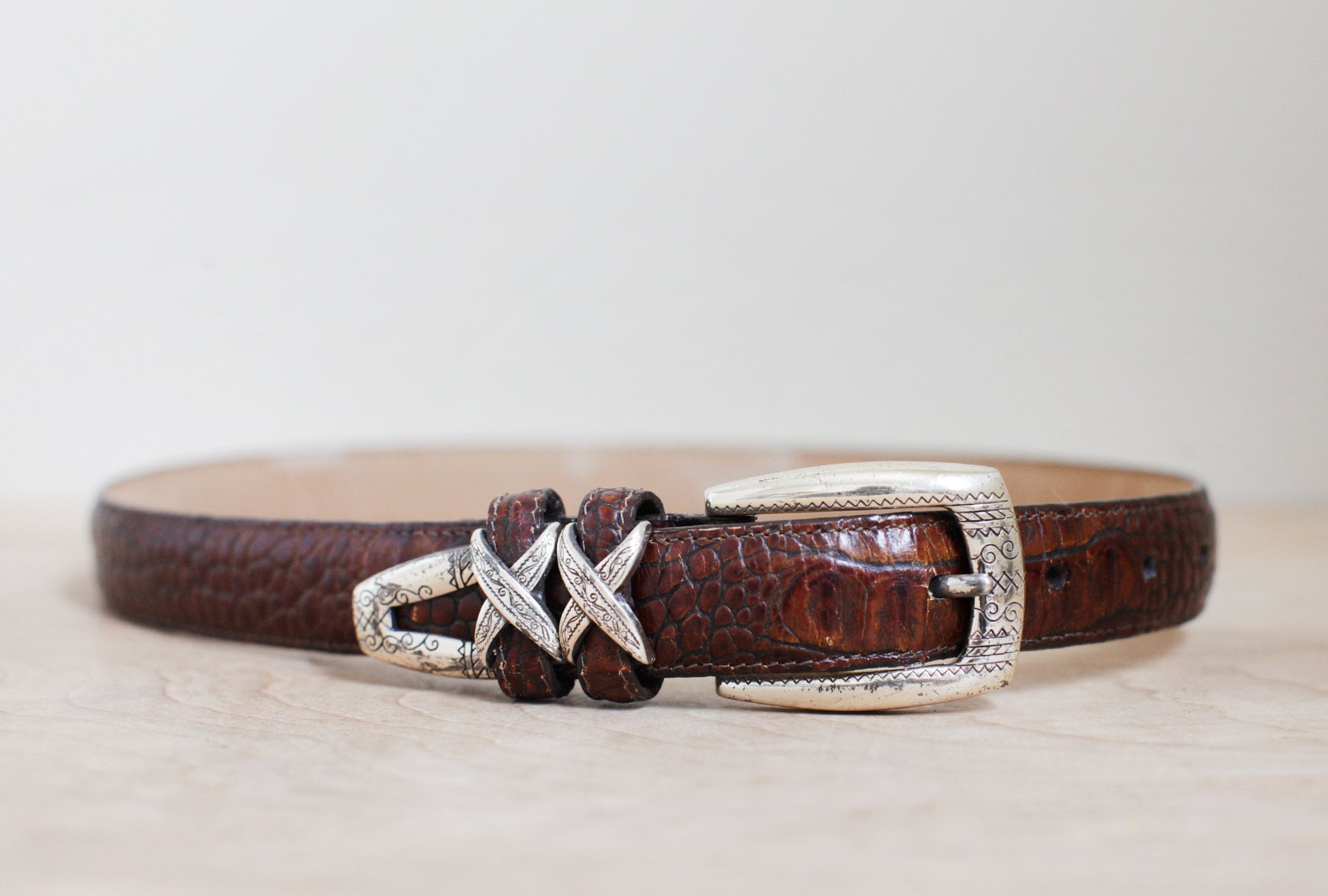Brighton Western Style Faux Reptile Leather Belt W Silver  display picture 2