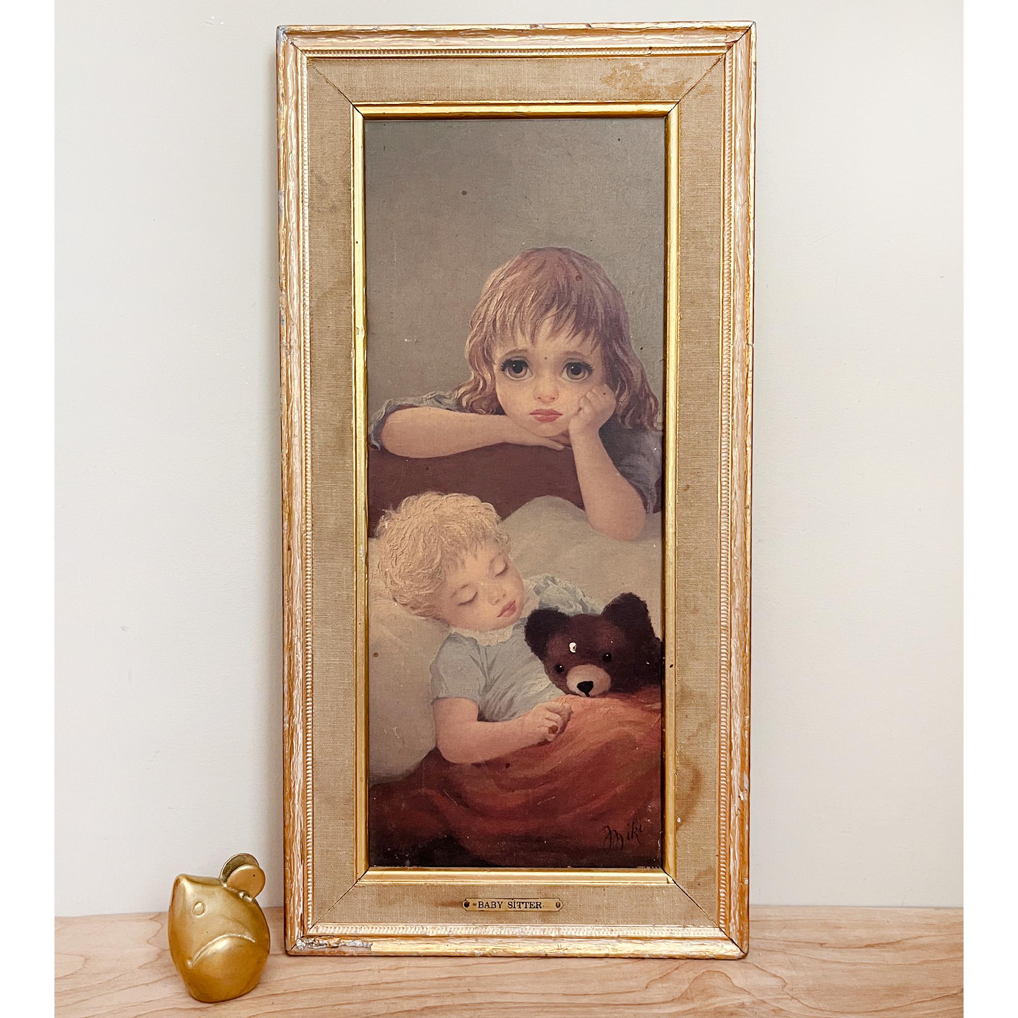 BIG EYES GIG ヴィンテージ レトロ 60s 絵 壁掛け アート Vintage Mid Century Eve Litho Print Big Eyes Girl On Chair W