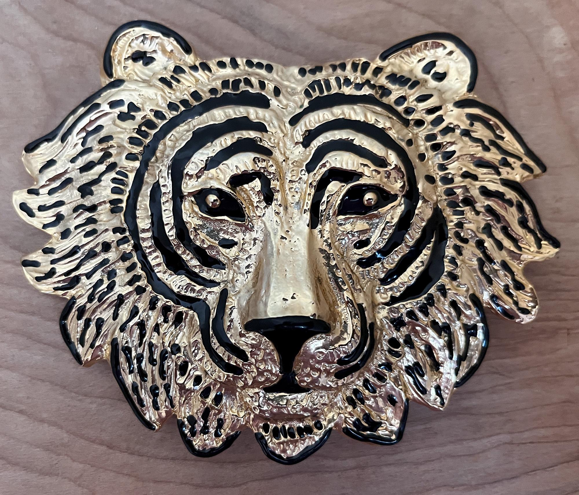 Mimi Di N 1987 Tiger Belt Buckle/ Large Black & Gold Toned 