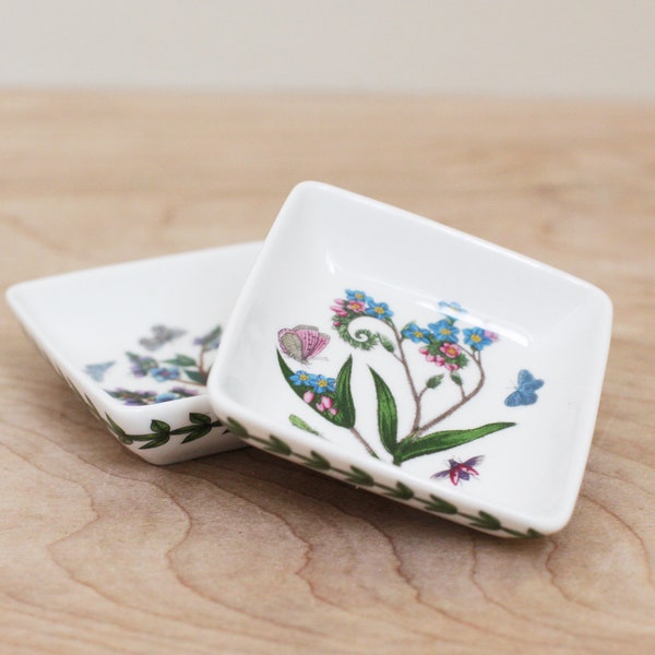 Portmeirion Botanic Garden 3" Square Mini Dishes/ Perfect Condiment Dishes or Salt Cellars/ 2 Floral Designs By Susan Williams-Ellis