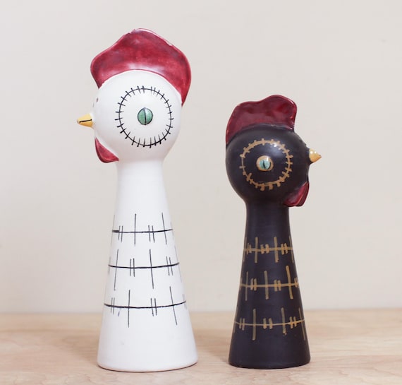 Bitossi Rooster + Hen Salt & Pepper Designed by Aldo Londi/ Very