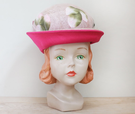 Pink w Netted Leaves Cloche Hat / Lovely & Unique… - image 2