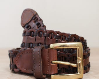 [Vintage] Reversible Leather and Chain Link Belt Vintage Black Leather Chain Link Belt With Gold Buckle  main image 4