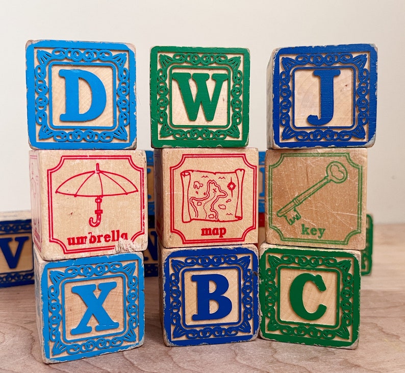 Vintage Alphabet Blocks / Cute Incomplete Set 19 Total, W Animals and ...