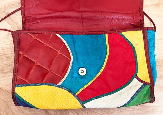 RARE Carlos Falchi Leather Patchwork Crossbody Ba… - image 4