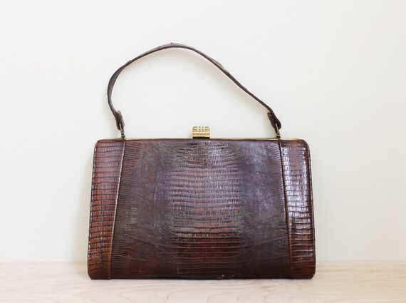 Beautiful Leather & Reptile Skin 1960s Handbag/ S… - image 1