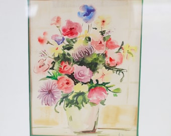 Original Botanical Watercolor Painting/ Lovely Flowers/Original Floral Painting/ Cottage Style/ Shabby Chic/ Signed and Dated 1980