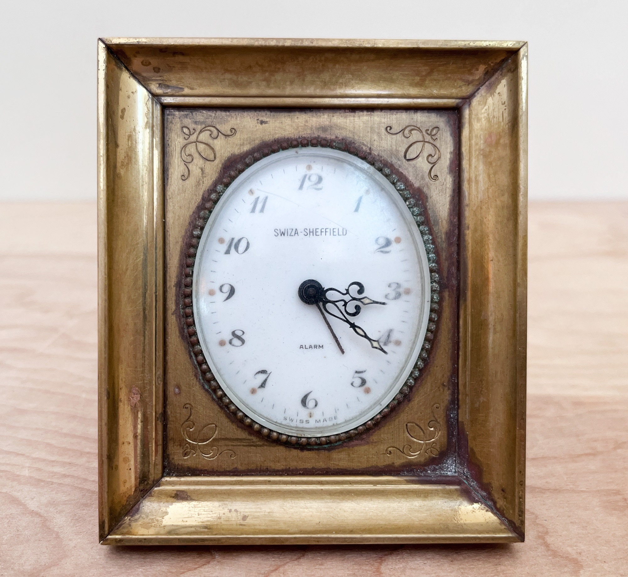 みつるつる　SWISS製　SWIZA アンティーク置時計 Swiza-sheffield Brass Alarm Clock/ Small Mid Century Swiss Made