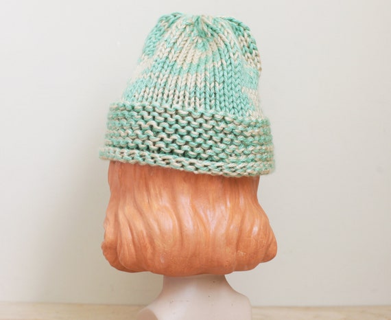 Vintage Knit Ladies Skull Hat/ Fun Mint Green & W… - image 5