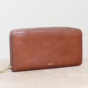 Cartera de cuero Fossil Y2K/Billetera vintage súper linda de los años 90 con ranuras para tarjetas de crédito, chequera y documento de identidad