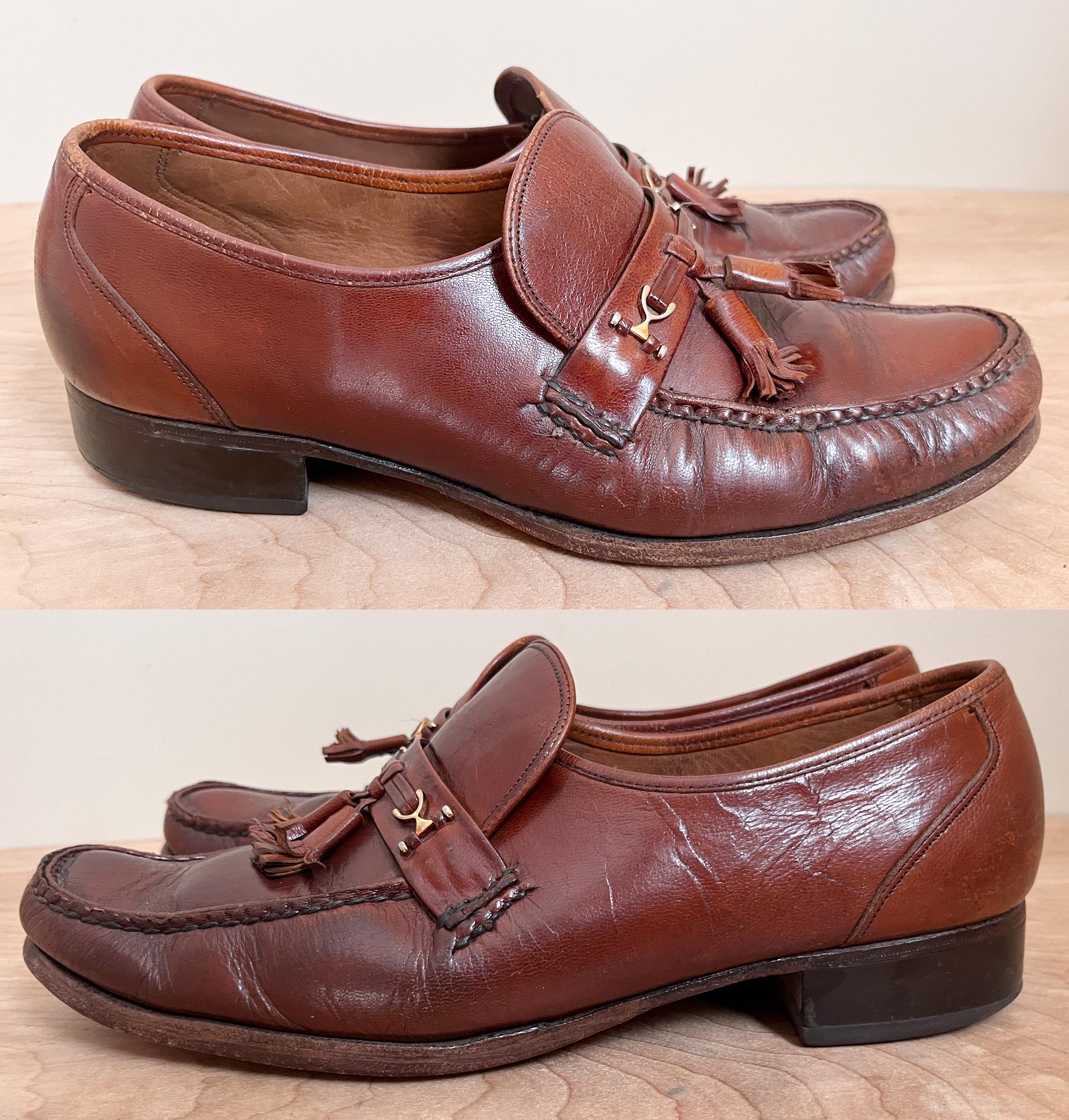 Florsheim Mens Brown Leather Tassel Weave Loafer Shoes 7.5 D Heritage Preppy 90s Vintage 70s Leather Tassel Loafers - WEEDS by Florsheim  main image 2
