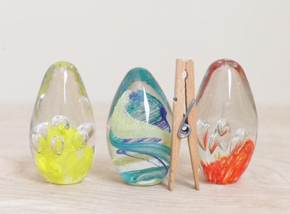 Set of 3 Murano Glass Eggs/ 2 Controlled Bubble & 1 Spiral