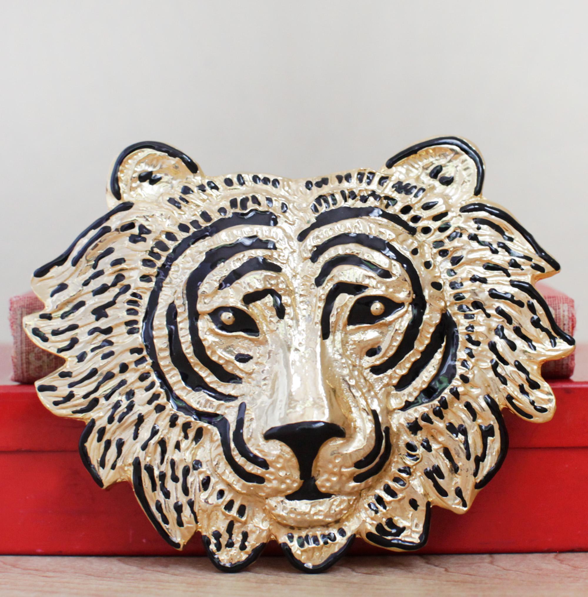 Mimi Di N 1987 Tiger Belt Buckle/ Large Black & Gold Toned  display picture 1