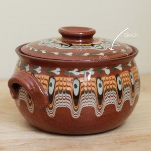 Bulgar Pottery USA Small Covered Casserole Pot/ Bulgarian Style Drip Glaze Redware Pottery/ Terra Cotta Kitchen Pottery Piece image 5