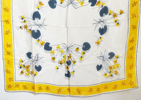 1950s Vera Neumann Floral Silk Scarf w Rolled Sil… - image 3