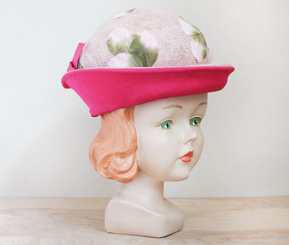 Pink w Netted Leaves Cloche Hat / Lovely & Unique… - image 1