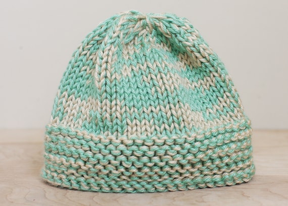 Vintage Knit Ladies Skull Hat/ Fun Mint Green & W… - image 6